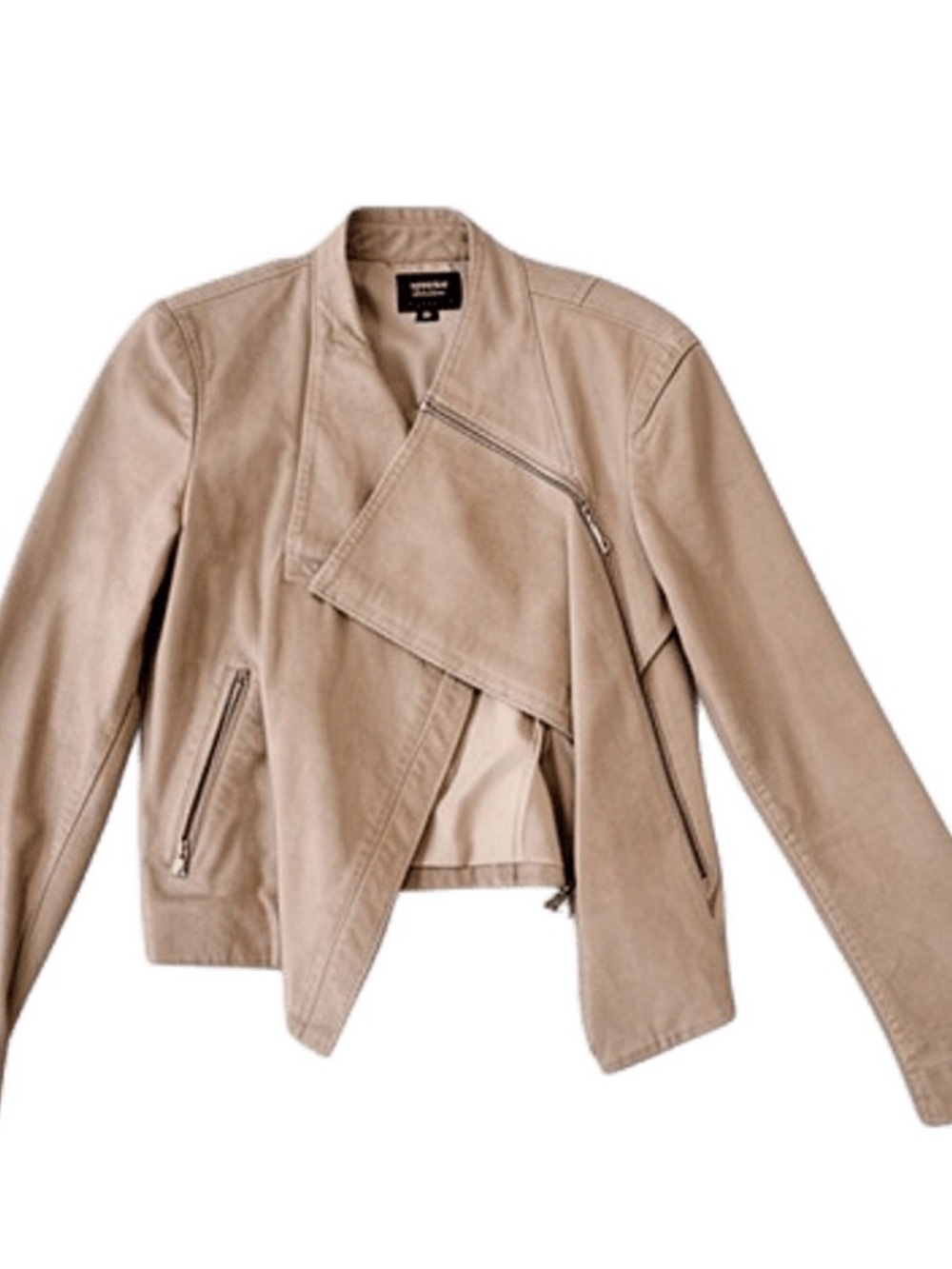 Lamarque Beige Asymmetrical Leather Jacket